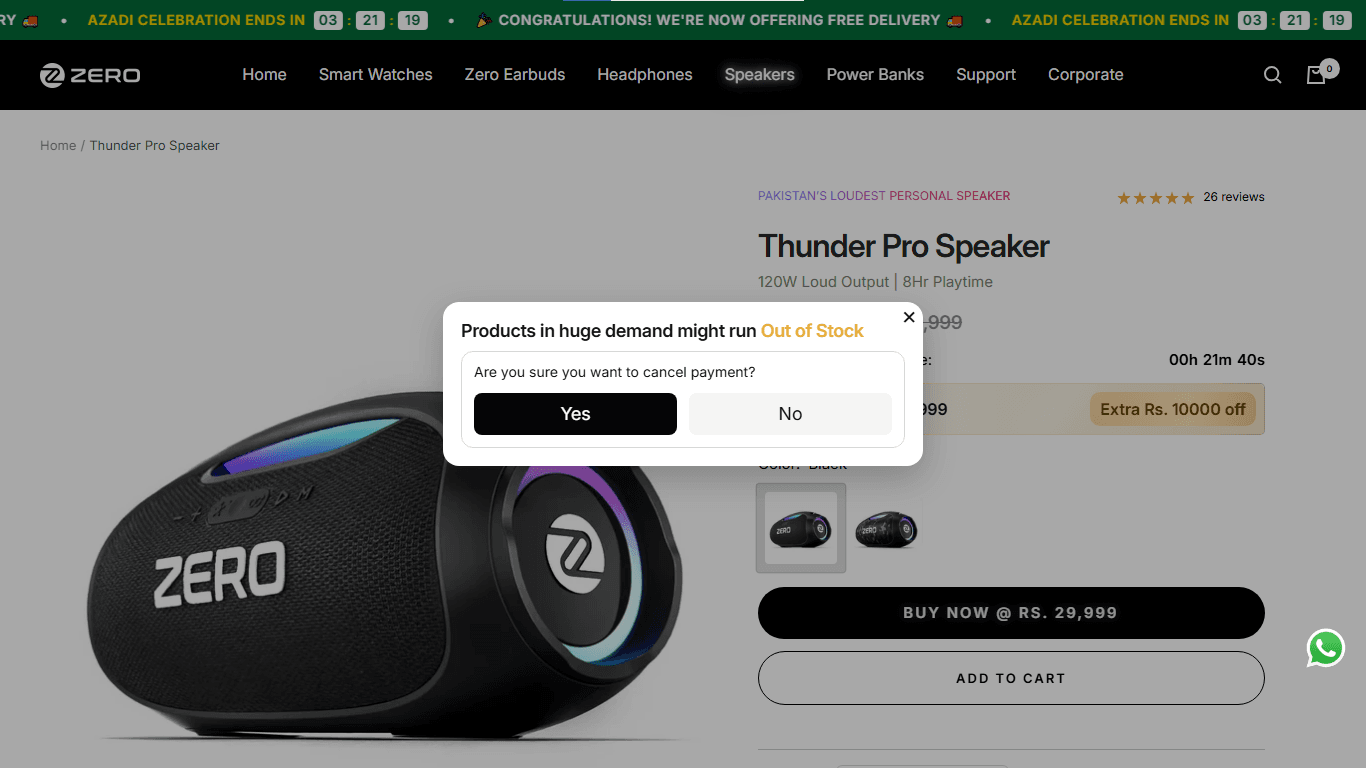 Custom Shopify exit intent section